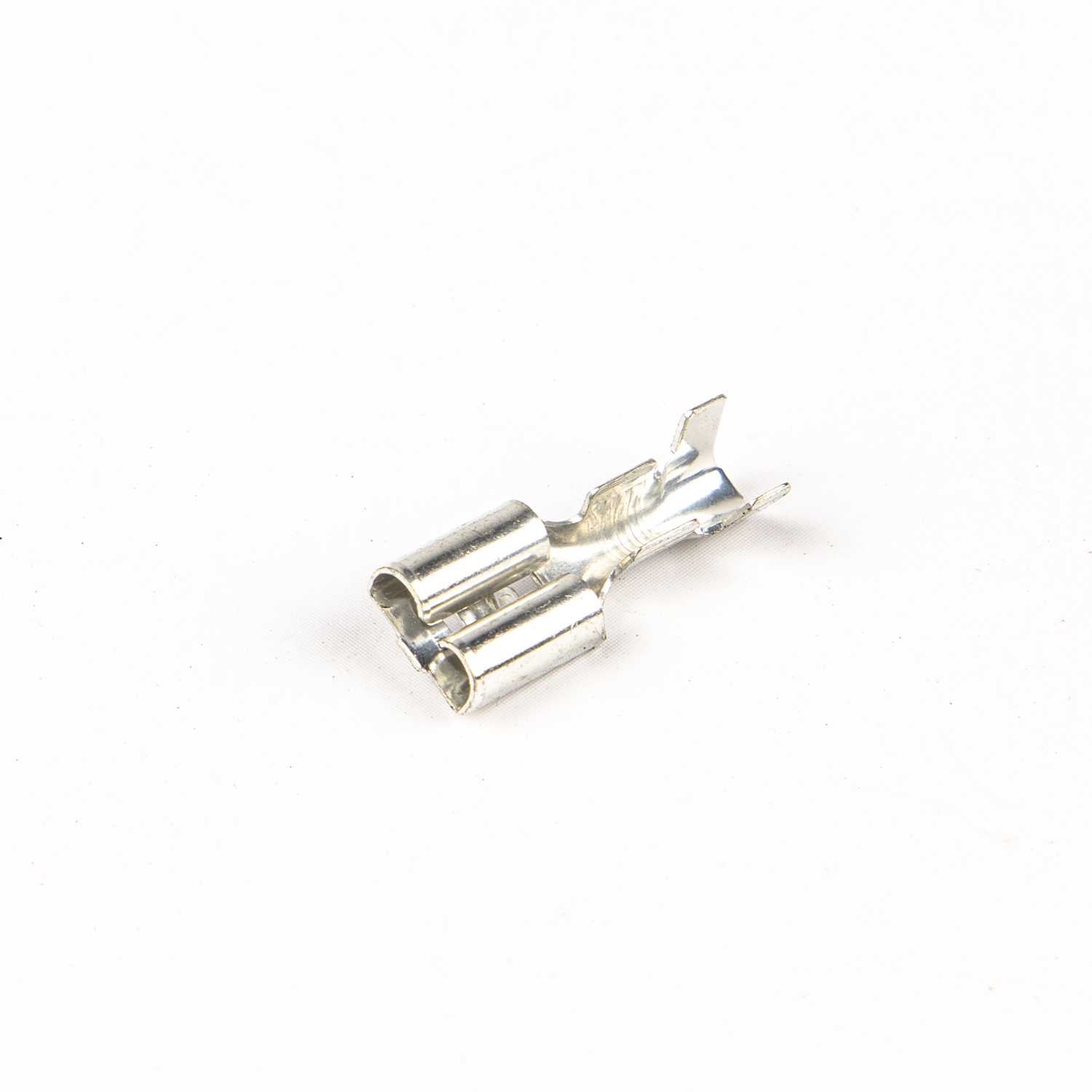 14327.02 Vlakstekerhuls vertind messing 6,3X0,8 mm 1-2,5 mm2 met weerhaak en dimpel (Zak 1000 stuks)